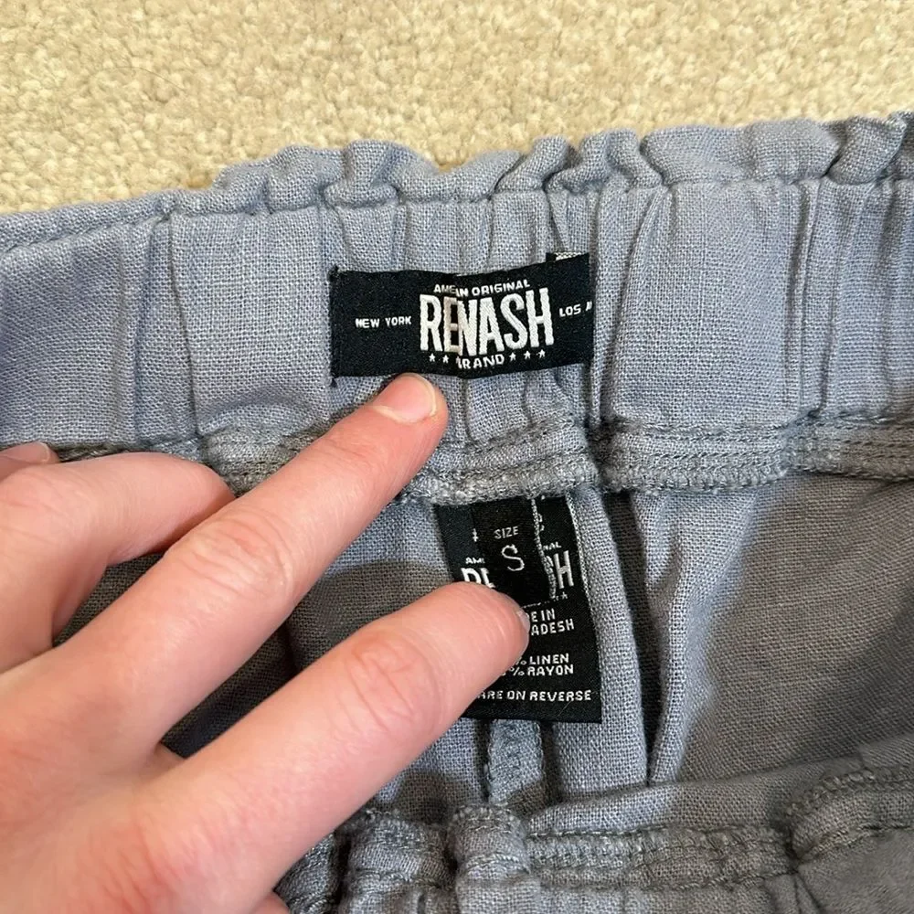 Rewash Women Blue Trooper Femme Utility Linen High Rise Cut Off Shorts Small